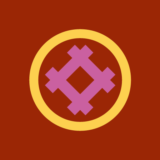 丸に隅立て井筒[朱]